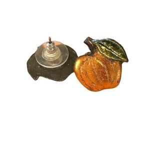 Post Earrings Shimmery Pumpkin Fall Harvest Thanksgiving Metallic Orange